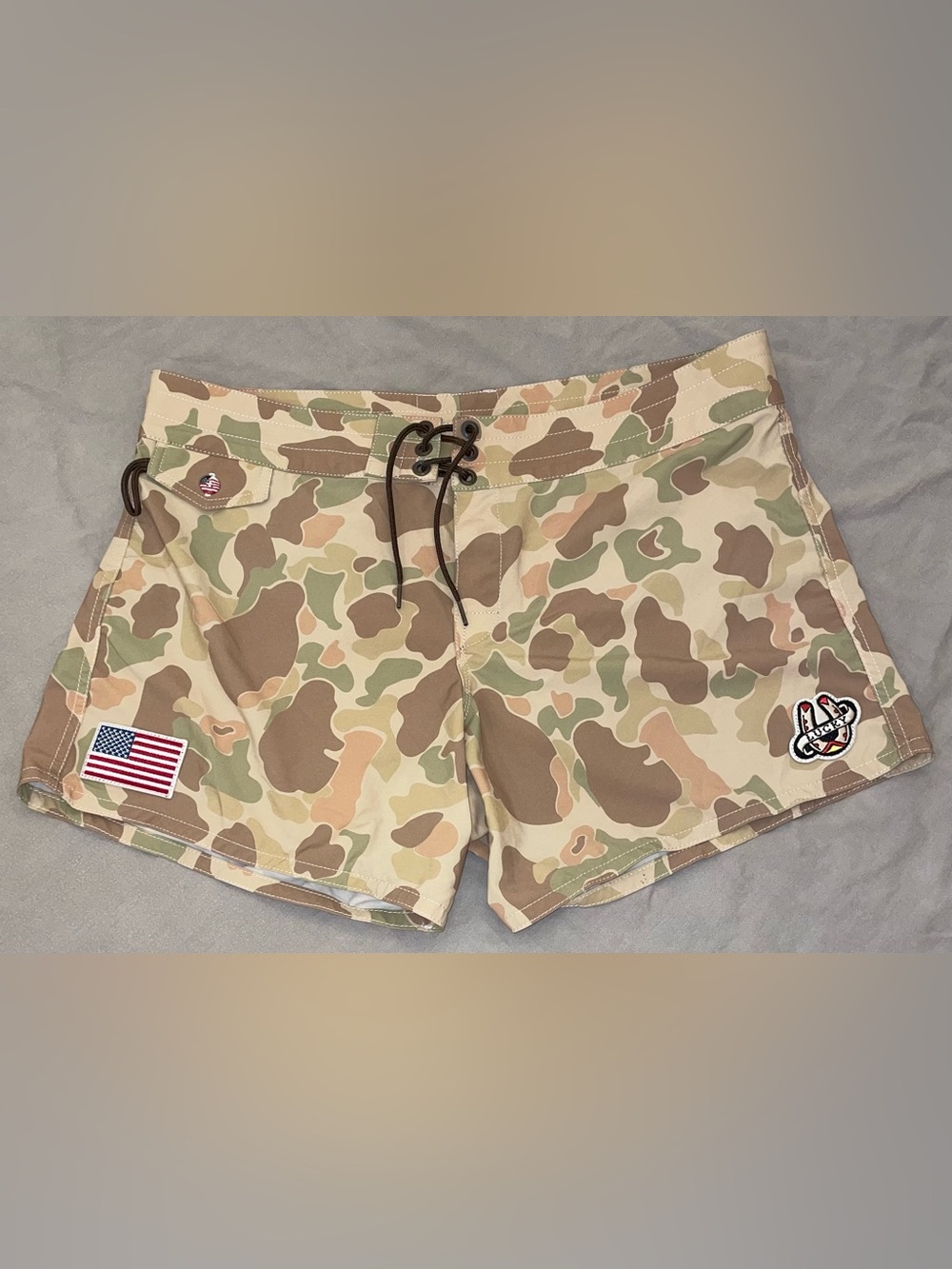 Birdwell Beach Britches Women’s Drawstring Board Shorts Swim Trunks 16 Camo